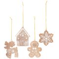 Floristik24 Décorations de Noël, motif gâteau au miel, renne, bonhomme en pain d'épice, flocon de neige, 7 cm, lot de 4