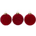 Boule de Noël, surface veloutée, rouge, 8 cm, lot de 12 | Floristik24.be