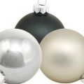 Floristik24 Mini boule de Noël, mélange de décoration d&#39;arbre, décoration de l&#39;Avent noir / argent / nacre H4.5cm Ø4cm verre véritable 24pcs