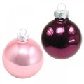 Floristik24 Mini boules de sapin, mélange de boules de Noël, pendentif sapin de Noël violet H4.5cm Ø4cm verre véritable 24pcs