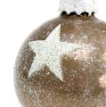 Floristik24 Boule de Noël en verre motif étoile marron clair Ø6cm 6pcs