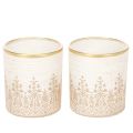 Floristik24 Porte-bougie chauffe-plat en verre à motif floral, Ø8 cm H9 cm, lot de 2