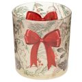 Floristik24 Photophore en verre décoré de branches de Noël et d'un ruban rouge, 8 cm, lot de 2