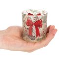 Photophore en verre décoré de branches de Noël et d'un ruban rouge, 8 cm, lot de 2 | Floristik24.be