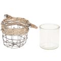 Porte-bougie chauffe-plat, verre, métal, osier, Ø10,5 cm, lot de 3 | Floristik24.be