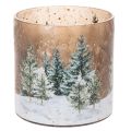Floristik24 Porte-bougie chauffe-plat en verre, motif forêt enneigée, décoration de Noël, 20 cm