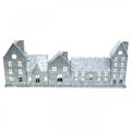 Floristik24 Rangée de maisons, décoration lumineuse en métal, décoration de l'Avent, lanterne argentée L52cm H20cm