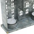 Rangée de maisons, décoration lumineuse en métal, décoration de l'Avent, lanterne argentée L52cm H20cm | Floristik24.be