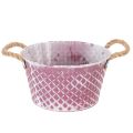 Floristik24 Bol en zinc, forme losange, anses en corde, finition violet/blanc, Ø 24,5 cm H 14 cm