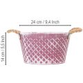 Bol en zinc, forme losange, anses en corde, finition violet/blanc, Ø 24,5 cm H 14 cm | Floristik24.be