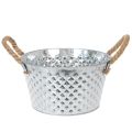 Floristik24 Bol rond en zinc avec anses en corde Ø25cm H14cm