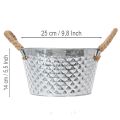 Bol rond en zinc avec anses en corde Ø25cm H14cm | Floristik24.be