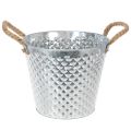 Floristik24 Pot en zinc, forme losange, anses en corde, blanchi à la chaux, Ø 24,5 cm H 21 cm