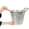 Pot en zinc, forme losange, anses en corde, blanchi à la chaux, Ø 24,5 cm H 21 cm | Floristik24.be