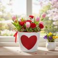 Pot de fleurs blanc à cœur rouge, jardinière, Ø13cm H10,5cm | Floristik24.be
