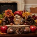 Figurine décorative d'oiseau avec chapeau en forme de pomme rouge, décoration d'automne, 13 cm | Floristik24.be