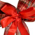 Nœud décoratif de Noël, nœud cadeau, extérieur, à carreaux rouges, 6 cm de large, 20 × 29 cm, 2 pièces | Floristik24.be