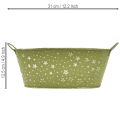 Bol ovale en métal vert, décoré d'étoiles et muni d'anses, 31 × 16 cm, H 12,5 cm | Floristik24.be