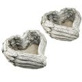 Plumes de coeur végétal coeur en pierre moulée gris blanc 13×12×6cm 2pcs | Floristik24.be