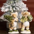 Décoration de Noël souris vert marron H8cm 2 pcs | Floristik24.be